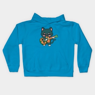 Cat Playing Ukulele Kids Hoodie